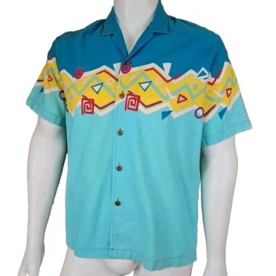 Camisa de Vela Hobie De Colección Para Hombres L Azul Teal Bloque de Color Hawaiano Max Headroom Aloha Foto 1 de 4