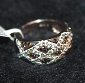 Sterling Silver Rose Gold Crisscross Crystal Decorated Ring - Size 7 - Picture 1 of 2