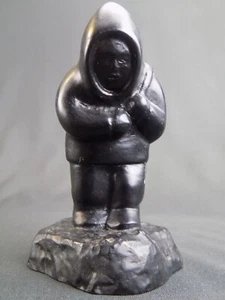 BOMA Canada 4.25" Inuit Eskimo Hunter with Seal Black Resin Figurine CHIPPED - Picture 1 of 6