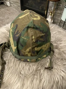 US M1 HELMET POST-VIETNAM COLD WAR w/ 1970 LINER & 1977 MITCHELL CAMO COVER - Picture 1 of 15