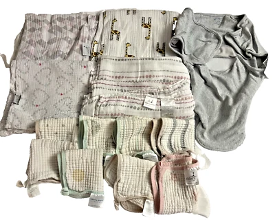 Huge Lot Aden & Anais Muslin Swaddle Blankets, Wash Cloths and Swaddle Girl - Image 1 of 4