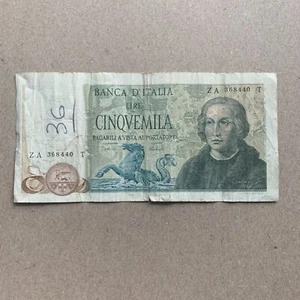 1973 ITALY 5000 Lire Note COLUMBUS PORTRAIT With Ships NIÑA, PINTA & SANTA MARIA - Picture 1 of 5
