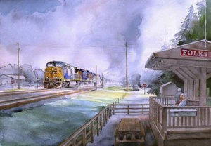 Locomotora CSX #352, embudo Folkston, Georgia. Tarjetas de notas de acuarela de James Mann - Imagen 1 de 2