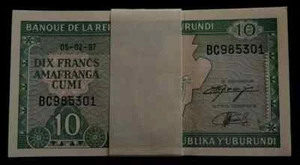 BURUNDI 10 FRANCS P-33 1991 x 100 Pcs BUNDLE Lot Pack Currency  BANK NOTE - Picture 1 of 5