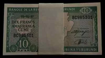 BURUNDI 10 FRANCS P-33 1991 x 100 Pcs BUNDLE Lot Pack Currency  BANK NOTE - Image 1 of 4