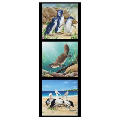 Patchwork Quilting Sewing Fabric Penguin Pelican Platypus Panel 41x110cm - image 1 of 4