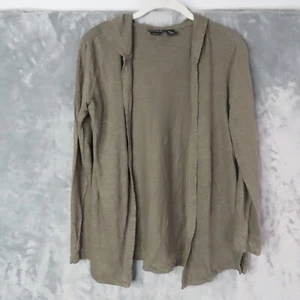 TAHARI 100% lino maglione cardigan aperto donna verde medio con cappuccio spiaggia boho - Foto 1 di 9