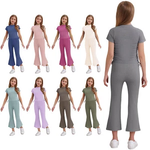 Girls Sweatsuits Fitness Outfits Birthday Party Tracksuit Solid Color Sets Gym - Picture 1 of 116