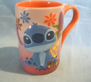LILO & STITCH~DISNEY  STORE TALL COFFEE MUG CUP~STITCH~HAWAII DESIGN~ORANGE~5" - Picture 1 of 5