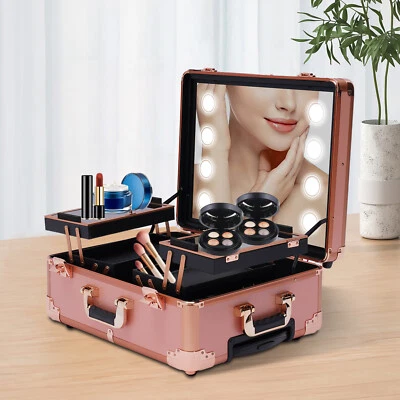Estuche de Maquillaje Rodante 22" con Espejo y Luz LED Caja de Cosméticos Carro Organizador Foto 1 de 4