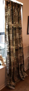 Vintage Mid Century Geometric Pleated Curtains (2 Panels)Black/Brown Barkscloth - Picture 1 of 5