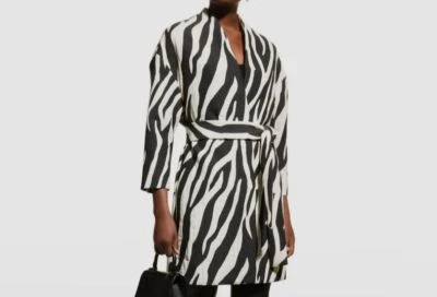 $236 Abrigo Chaqueta Topper Mujer Natori Negro Blanco Jaquard Manga 3/4 Talla XS Foto 1 de 3