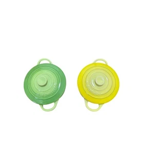 Le Creuset Mini Cocotte Round With Lid - Set of 2 - Green and Yellow - Excellent - Picture 1 of 3