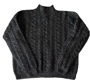 Vintage Yarn Works Pullover schwarz Lammwolle Silberfaden Angora Zopfmuster - Bild 1 von 6