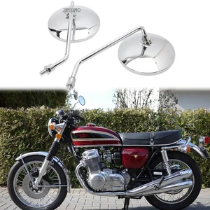 Pair Motorcyle Round Chrome Rearview Side Mirrors 8mm/10mm For Honda CB 750 Four - Picture 1 of 13
