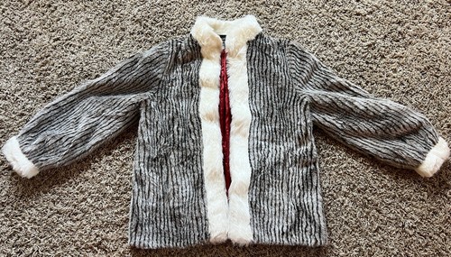 SAINT LAURENT (YSL) Cappotto pelliccia sintetica Jacques Saint Laurent per Genelle a righe taglia small vintage