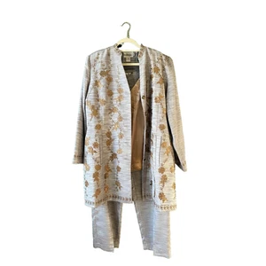 JSong 3pz Pantalone Tuta Donna Taglia 20 Giacca Ricamata Professionale Festa NUOVO - Foto 1 di 21