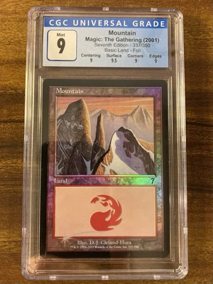 MTG✨MOUNTAIN FOIL✨7th Edition CGC Quad 9’s+ MINT Land 2001 D.J. HURA Art POP 3 ! - Image 1 of 4