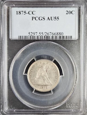 1875-CC 20c Twenty Cent Piece PCGS AU55 Lustrous and Original! - Image 1 of 2