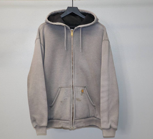 VETEMENTS Felpa Carhartt vintage uomo XL full zip con cappuccio grigio sbiadito foderata termica da lavoro