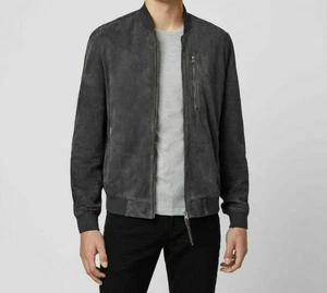Authentic Men's Real Genuine Suede Ribbed Bomber Gray Jacket - Picture 1 of 6