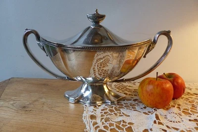 Splendide légumier couvert anglais, plaqué argent sur cuivre, état impeccable - Photo 1/4