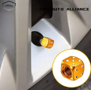 Gold Metal Dice Wheel Valve Stem Tire Cap Trims For Car Bike Truck Dust Cover - Picture 1 of 8