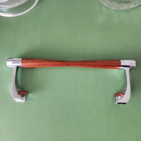 Vintage MCM Sliding Door Handle Danish Teak Chrome Original Replacement Part Cover