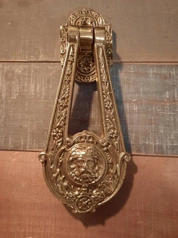 Heavy 8 1/2 ”tall Polished Solid Brass Ornate Door Knocker Cover