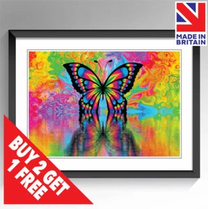 Colorido póster de impresión de arte mariposa enmarcado y sin enmarcar arte de pared tallas A3 A4 A5 - Imagen 1 de 14