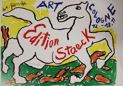 A.R. PENCK handsigniert "Weisses Pferd" 1992 Ausstellungsplakat zur Art Cologne - Bild 1 von 2