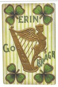Vintage St Patrick's Day Postcard RETRO Textured NEW REPRINT Antique Erin Bragh - Picture 1 of 2