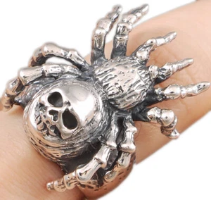 23g großer klobiger schwerer Spinne Tarantel Biker Schädel 925 Sterlingsilber Herrenring - Bild 1 von 12
