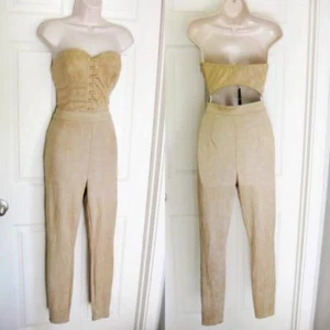 BEBE HELLBRAUN SABRINA JUMPSUIT VORNE ZUM SCHNÜREN HINTEN AUSGESCHNITTEN NEU NEU MIT ETIKETT LARGE L - Bild 1 von 7