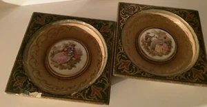 Vintage LIMOGES Pair of Lovely Elegant 'Courting Couple' Wall Plaques Unusual - Picture 1 of 4