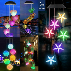 LED Solar Garden Wind Chimes outdoor Colour Changing Xmas Lights large Hanging
