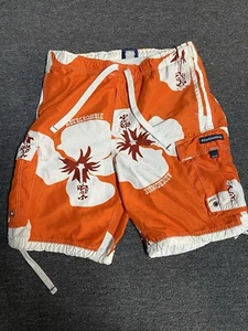 VINTAGE Abercrombie & Fitch Swim Trunks Medium Orange Tugger Shorts Floral Lined - Picture 1 of 5
