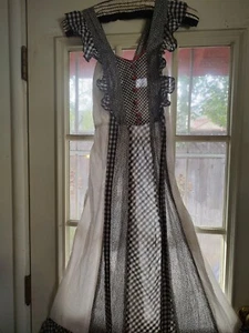 Vintage Pinafore Maxi Prairie Hippie, black /white gingham, ties in back, dress, - Picture 1 of 7