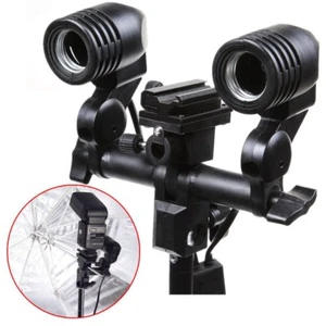 Twin/Double E27 Swivel Bulb Socket Umbrella Flash Bracket Hotshoe Adapter Holder - Picture 1 of 11