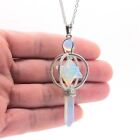 Silver Plated Opalite Opal Stone Merkaba Star Hexagon Pendulum Pendan Necklace