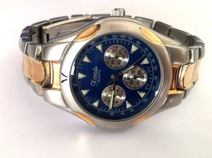 XANADU QUARTZ MENS WATCH TWO TONE BLUE DIAL JAPAN MOVT ST STEEL RUNS - Picture 1 of 9