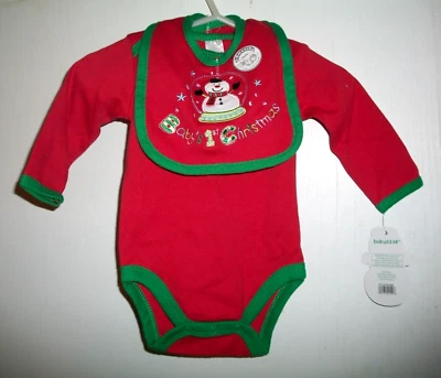 NUEVO BODY NAVIDAD INFANTIL ROJO VERDE CON BEBÉS 1er babero navidad 3-6 meses unisex Foto 1 de 2