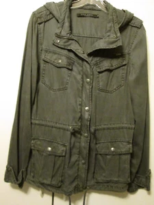 $120 Max Jeans Tencel Dark Grey Gray Military Style Long Anorak Hooded Jacket M - Picture 1 of 9