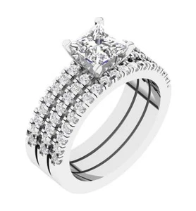 VS F 1.80Ct Lab Grown Princess Diamond Bridal Engagement Ring Set 14K Solid Gold - Picture 1 of 10
