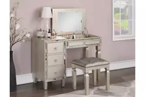 NEW 4 Colors Classic Style Rubber Wood Bedroom Vanity Set w/ Soft Cushion Stool - Picture 1 of 8