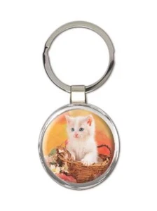 Cat : Gift Round Keychain Cute Animal Kitten Funny Friend Birthday - Picture 1 of 1
