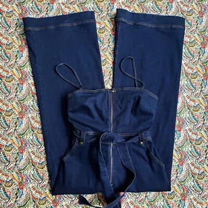 Lovers + Friends Dark Blue Denim Zip Front Jumpsuit L NWTs - Picture 1 of 13