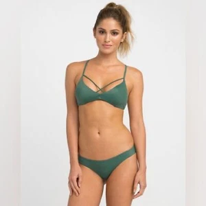 RVCA Women’s Solid Bralette Mallard Green Strappy Adjustable Bikini Top XLarge - Picture 1 of 7