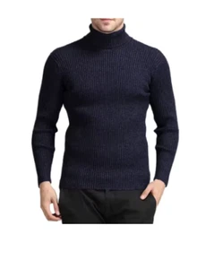 Men's Turtleneck Sweater Autumn Knitted Striped Streetwear Warm Long Sleeve L - Picture 1 of 6