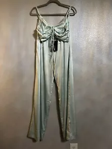 Green teal soft crop top high waisted wide leg pant set size small - Picture 1 of 8